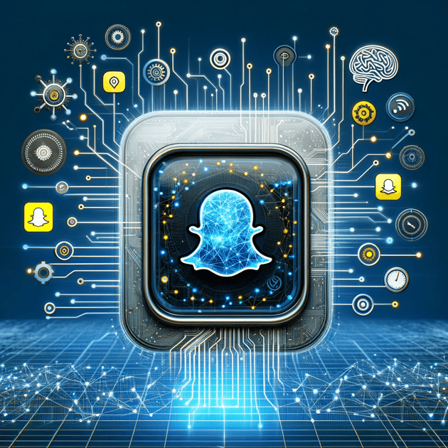 A modern and professional image showcasing the Snapchat interface integrated with AI elements